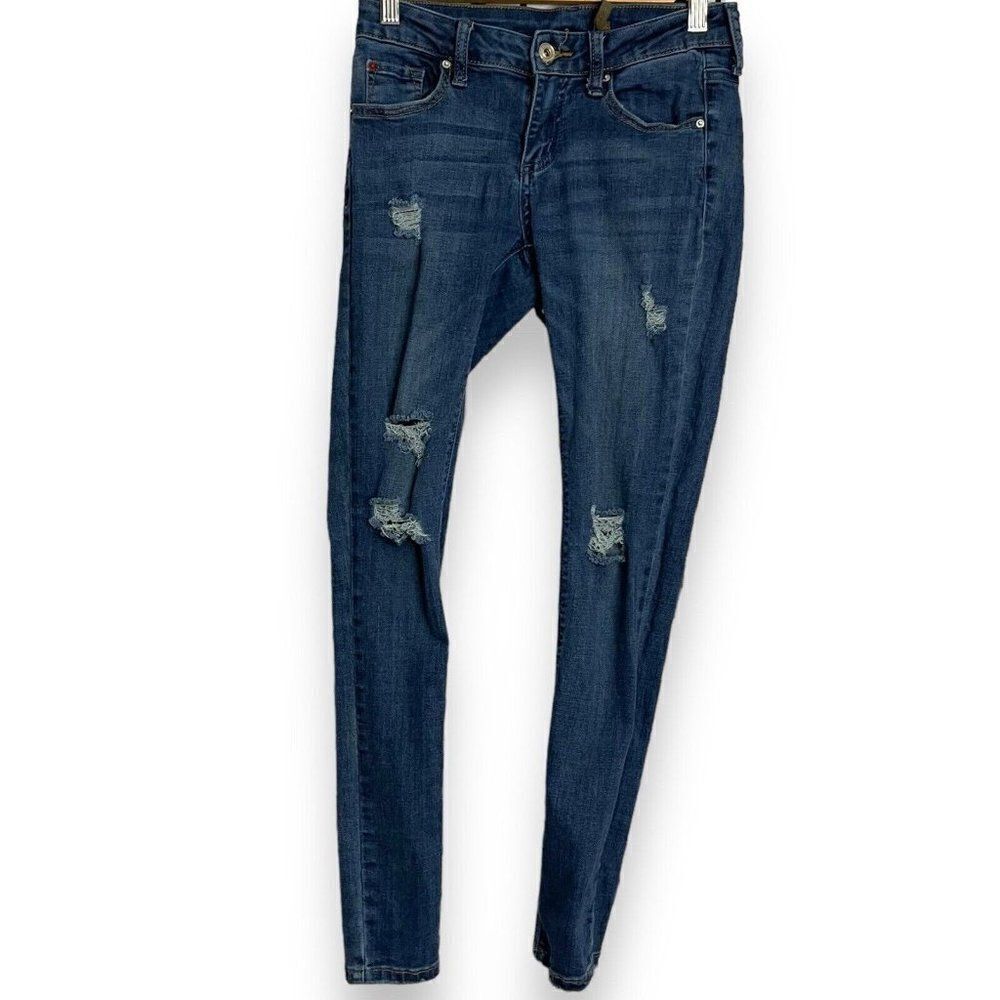 A'2nd Distressed Ankle Skinny Leg Jeans Women's 3 Blue Casual Pockets Stretch